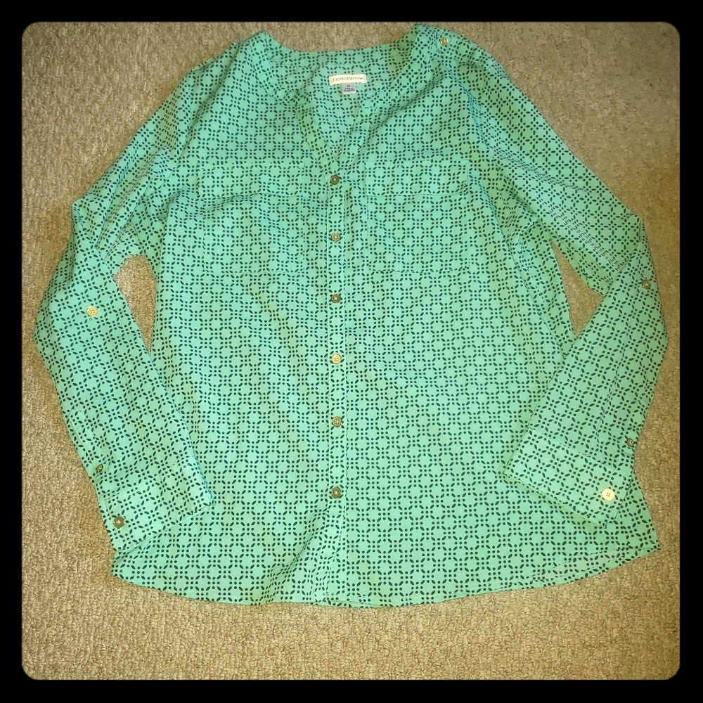 $75 Croft & Barrow | Med | Teal Pattern Blouse - Picture 4 of 8